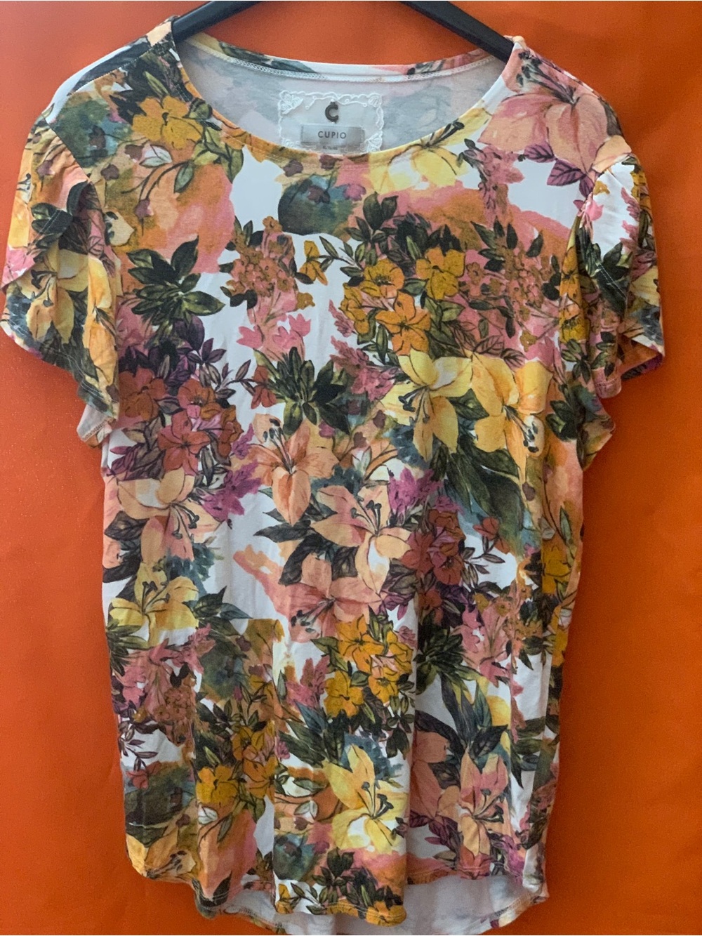 Cupio Floral Short Sleeve Tee in Yellow, Pink & Green